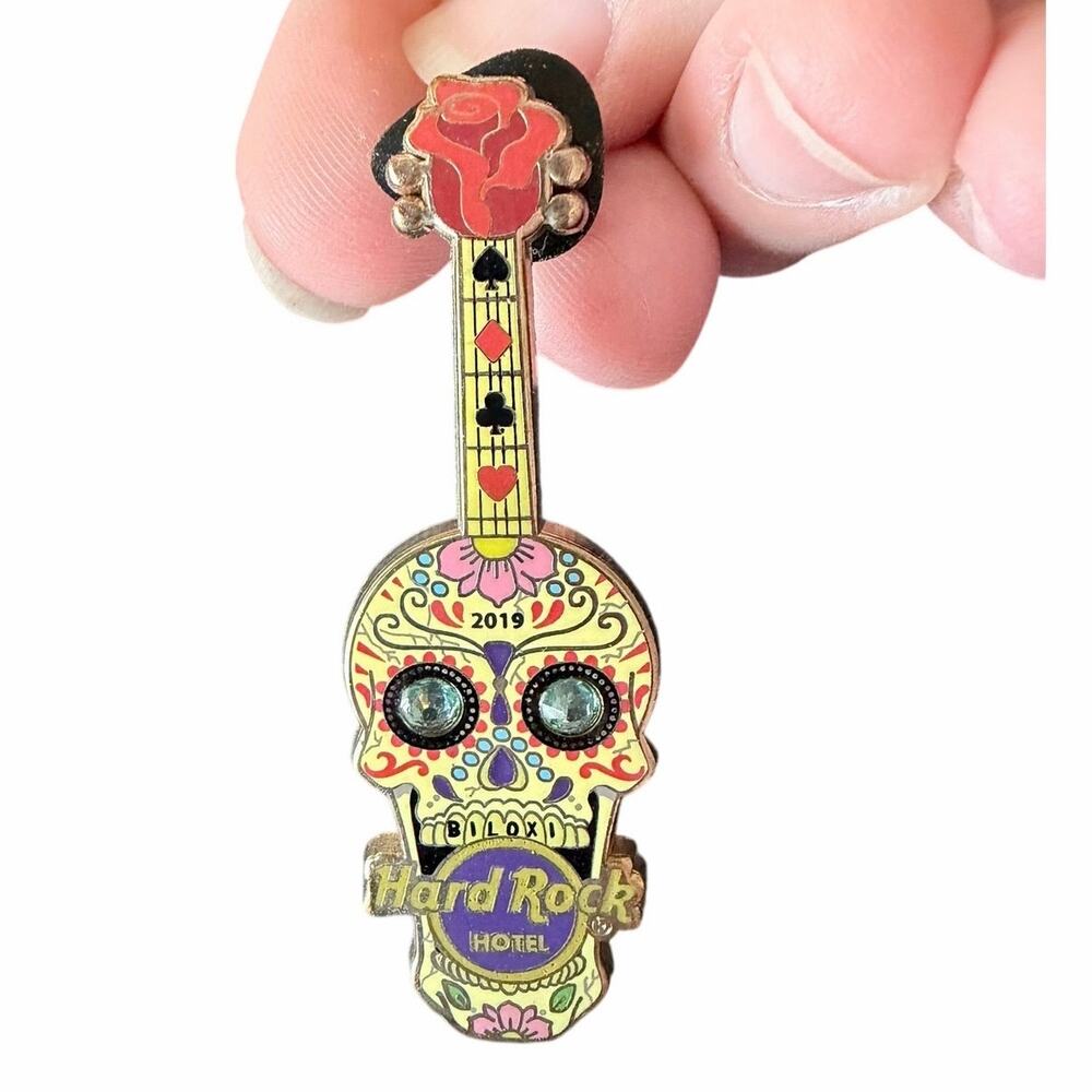 Hard rock hotel sugar skull guitar pin brooch numbered 2019 biloxi